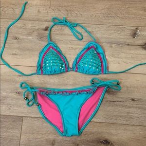 Gorgeous bikini M surfside turquoise & pink